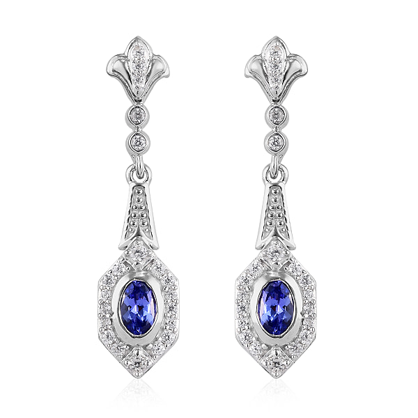 Tanzanite and Natural Cambodian Zircon Dangling Earrings (with Push ...