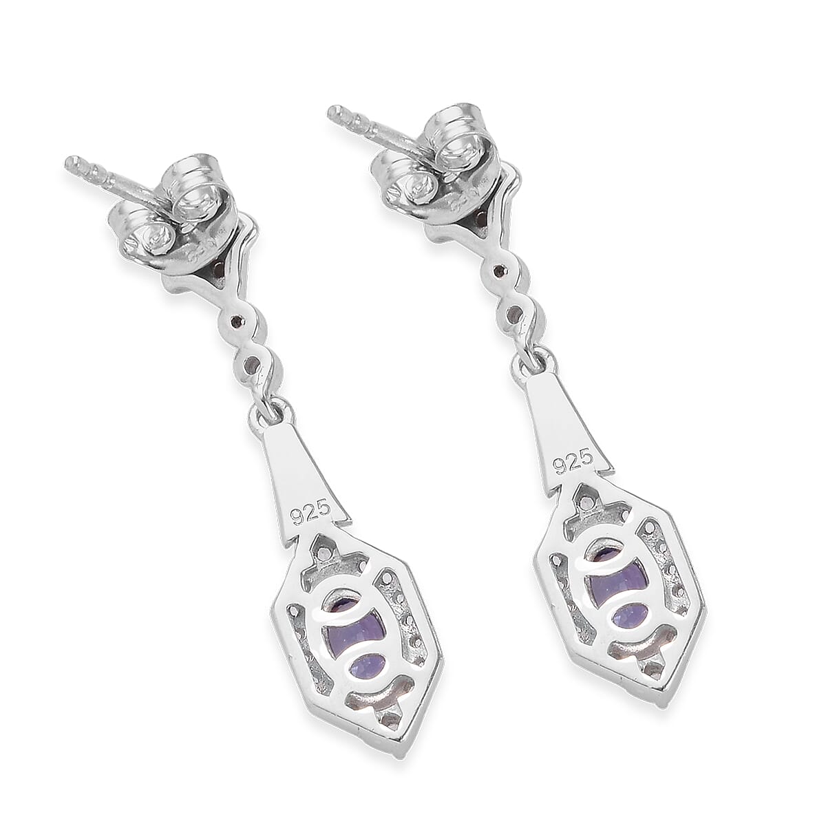 Tanzanite and Natural Cambodian Zircon Dangling Earrings (with Push Back) in Platinum Overlay Sterling Silver 1.00 Ct.
