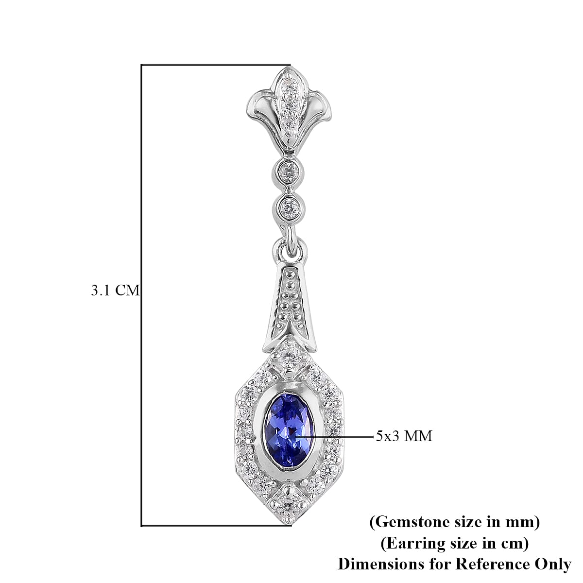 Tanzanite and Natural Cambodian Zircon Dangling Earrings (with Push Back) in Platinum Overlay Sterling Silver 1.00 Ct.