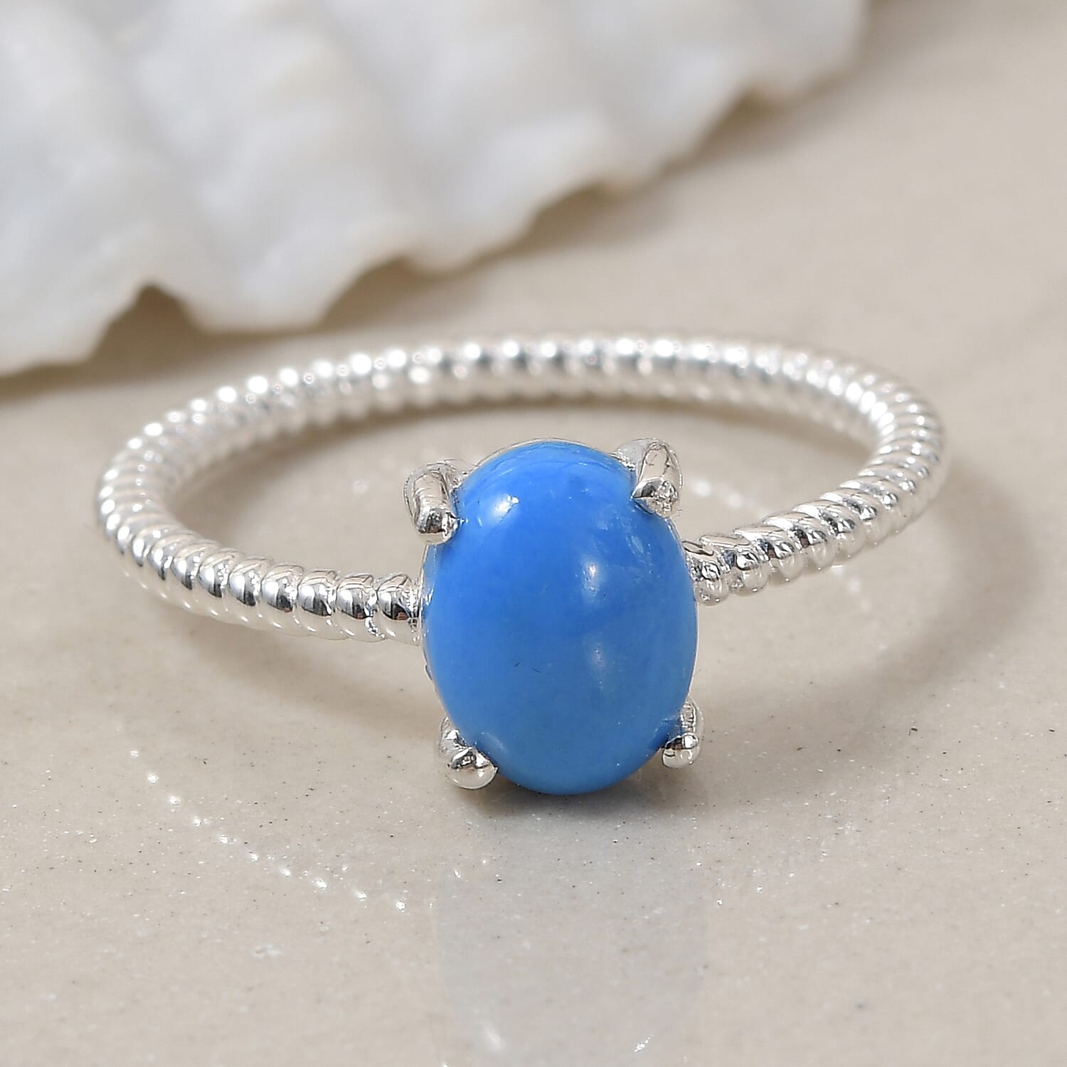 Ceruleite Solitaire Ring in Sterling Silver 0.75 Ct.