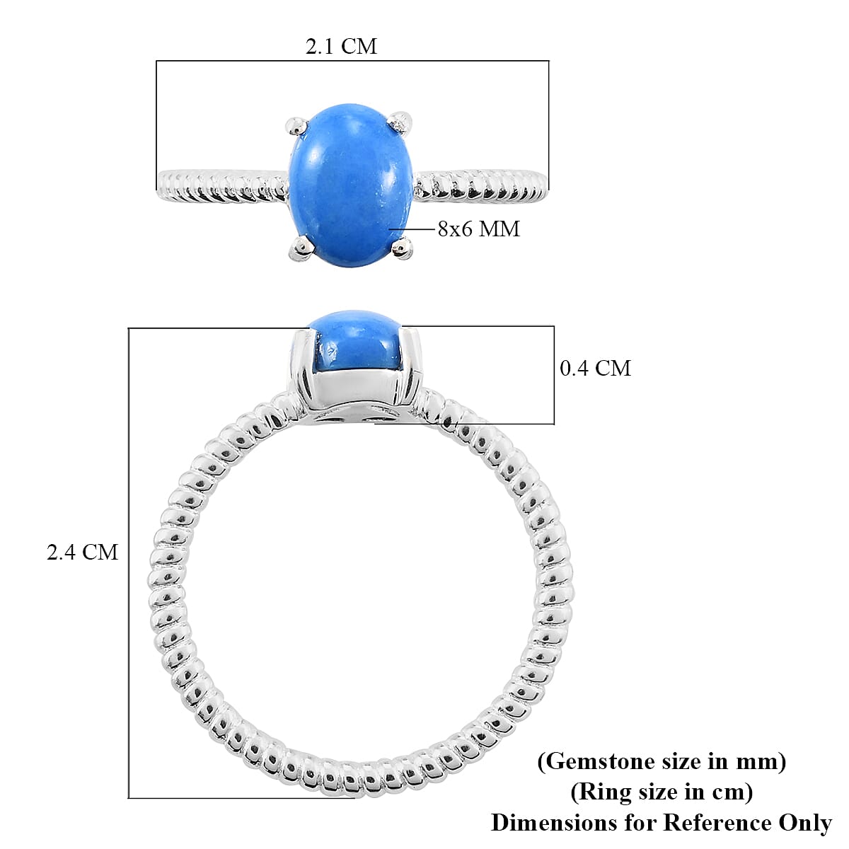 Ceruleite Solitaire Ring in Sterling Silver 0.75 Ct.