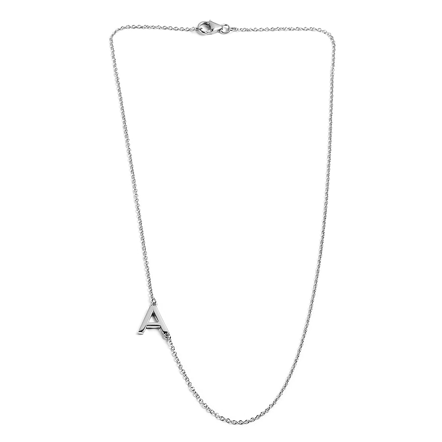 Platinum Overlay Sterling Silver Initial Necklace (Size 20)