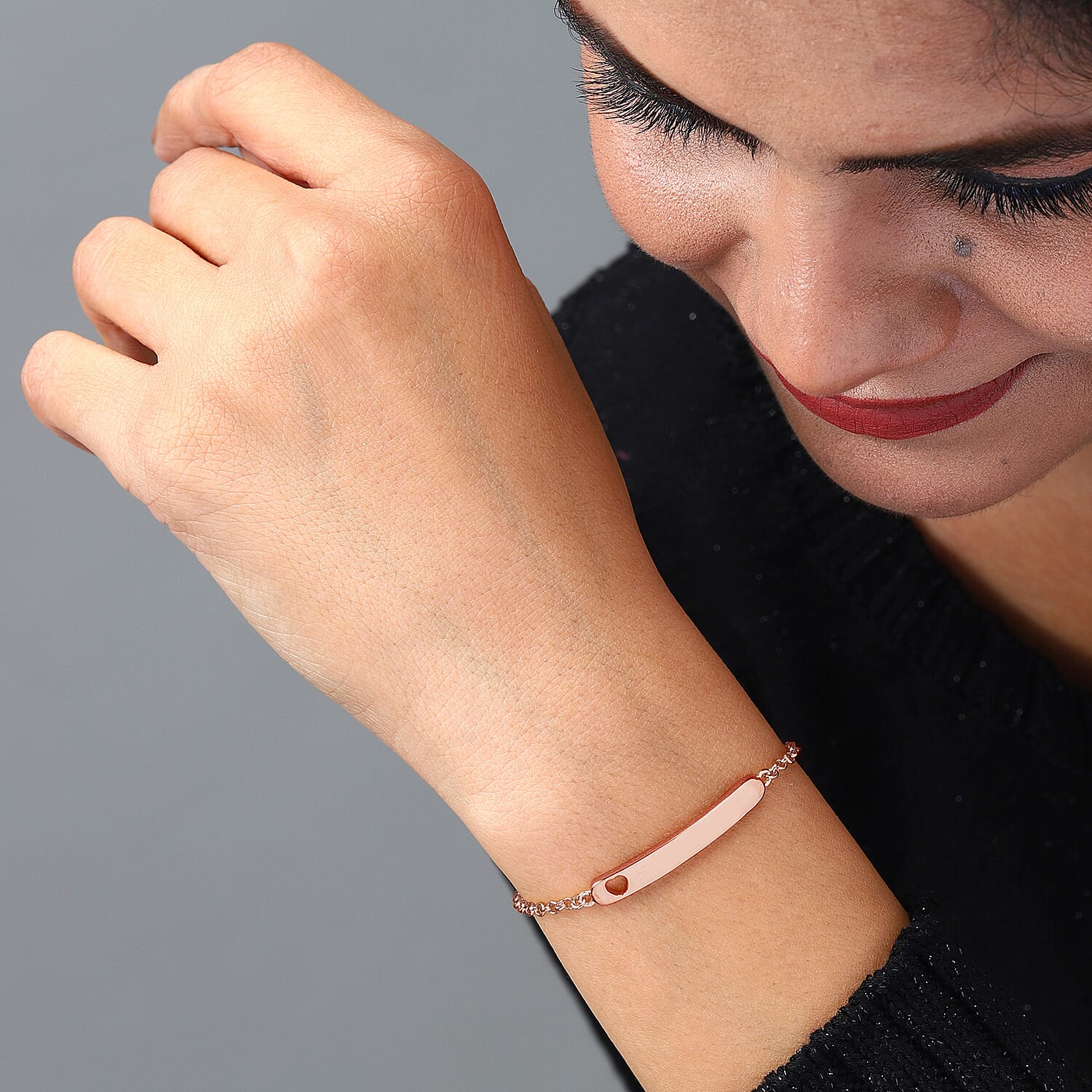 Rose Gold Overlay Sterling Silver Bracelet (Size 8 with Extender), Silver wt 5.40 Gms