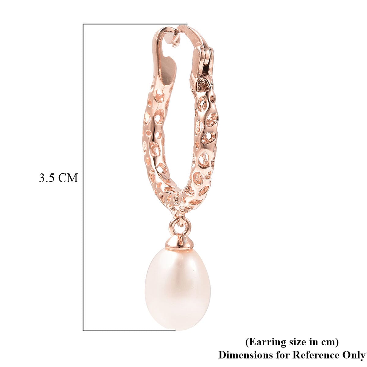 RACHEL GALLEY Lattice Collection - Freshwater White Pearl Drop Hoop Earrings (with Clasp) in Rose Gold Overlay Sterling Silver