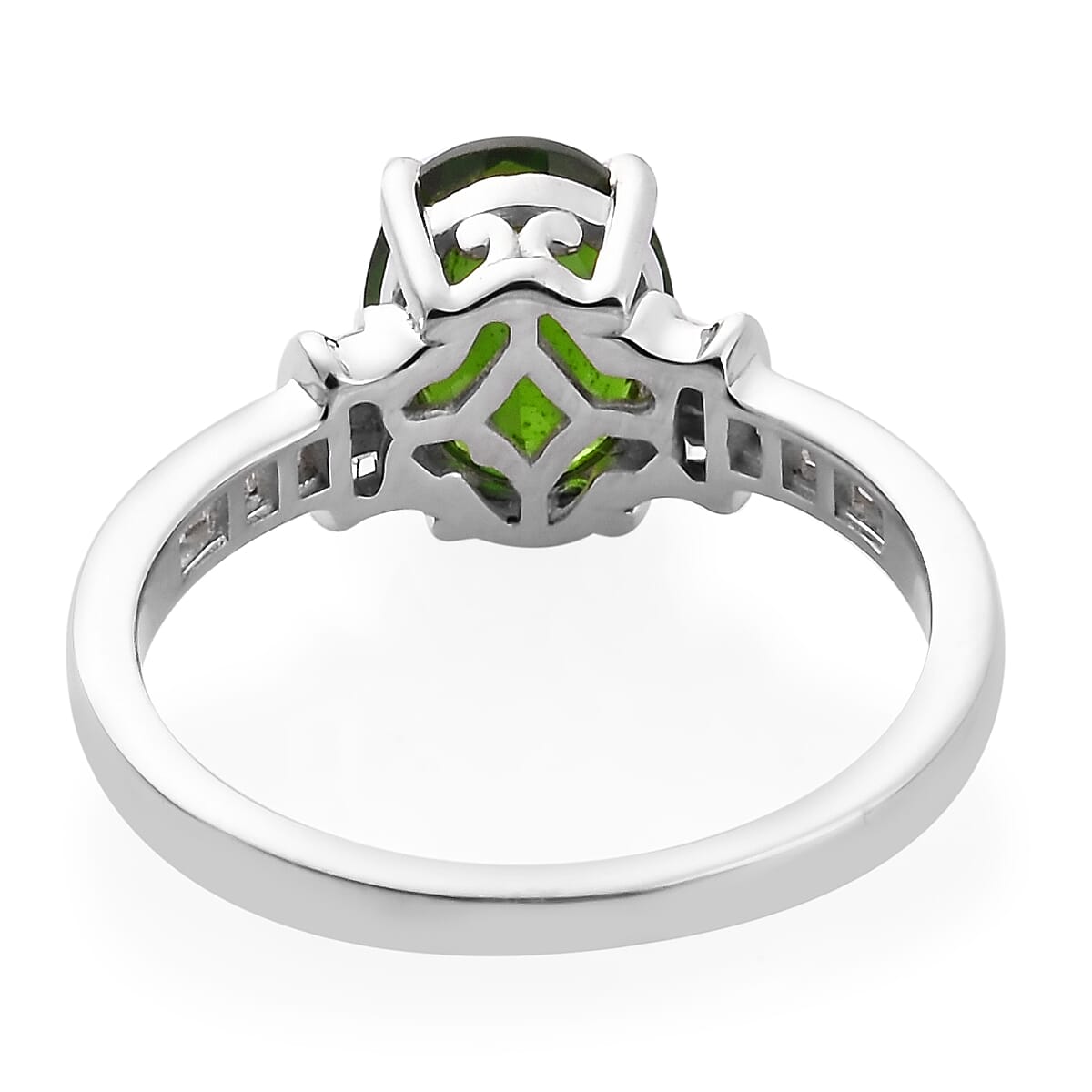 Chrome Diopside(Ovl 9x7) and Diamond Ring in Platinum Overlay Sterling Silver 2.00 Ct.