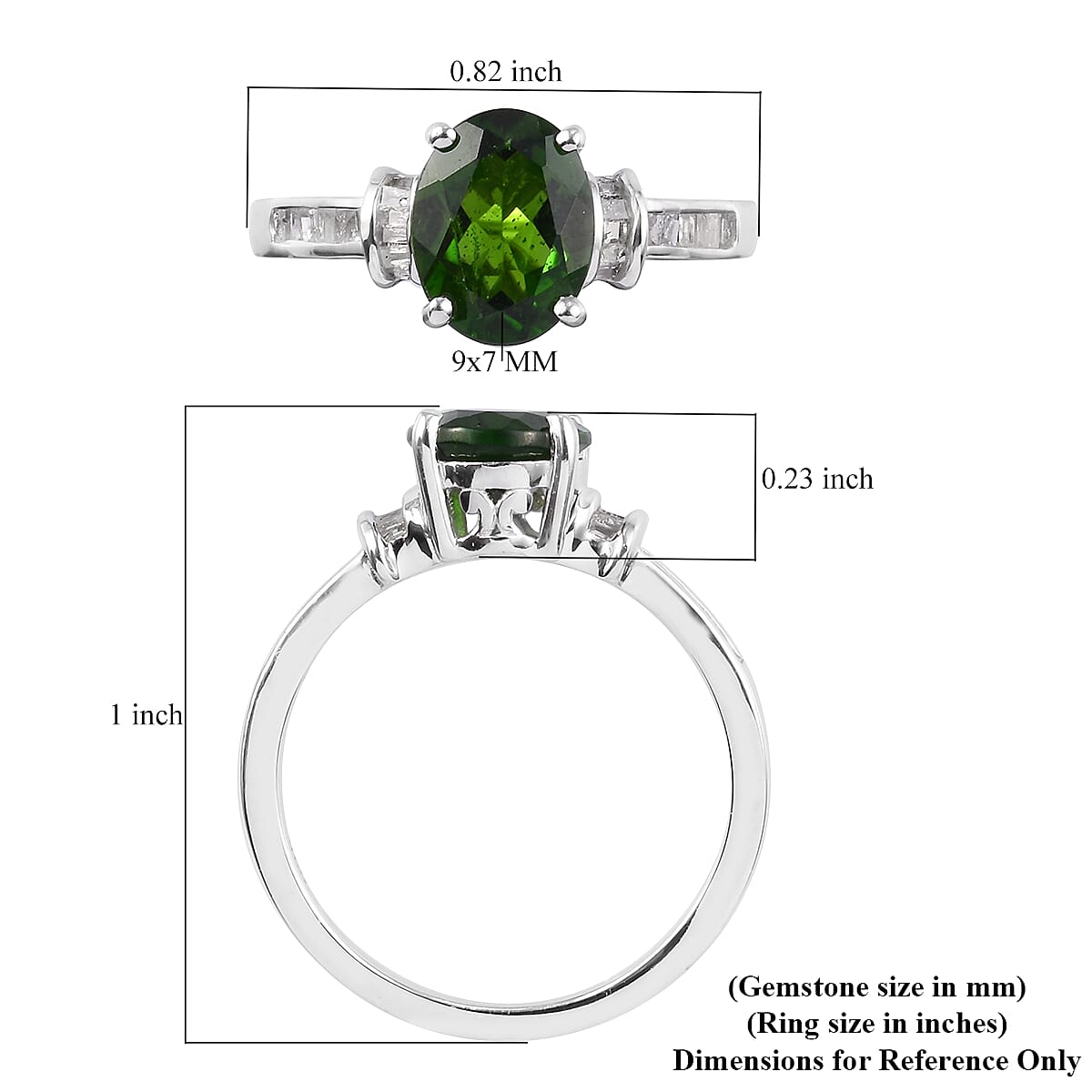 Chrome Diopside(Ovl 9x7) and Diamond Ring in Platinum Overlay Sterling Silver 2.00 Ct.