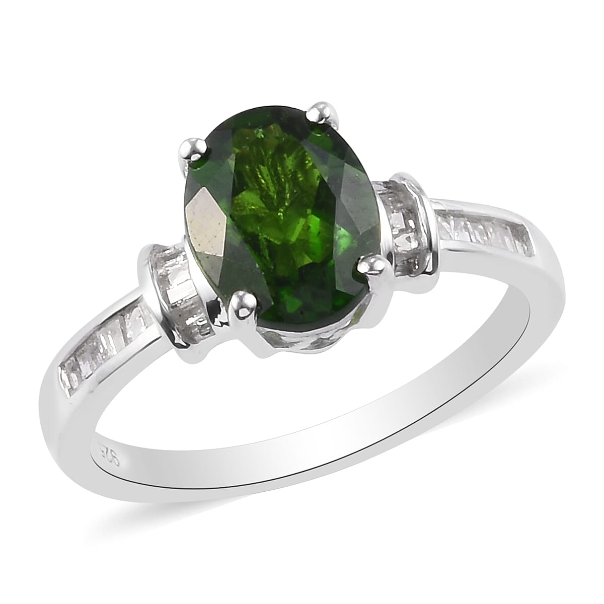 Chrome Diopside(Ovl 9x7) and Diamond Ring in Platinum Overlay Sterling Silver 2.00 Ct.