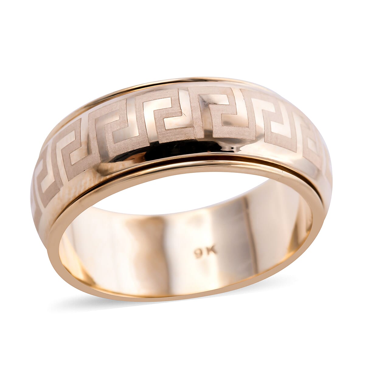 9K Yellow Gold Greek Key Design Spinner Ring