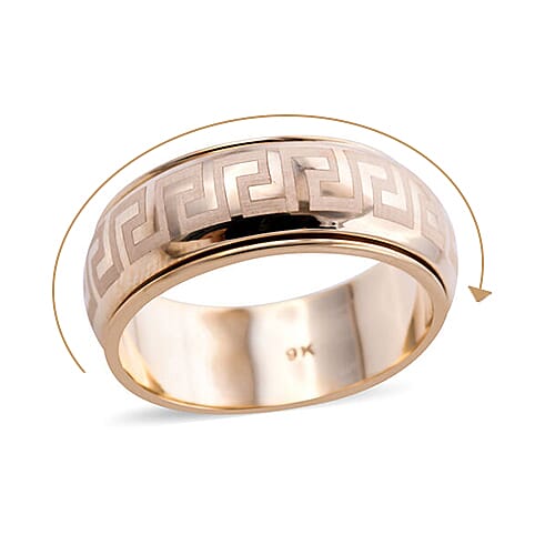 9K Yellow Gold Greek Key Design Spinner Ring