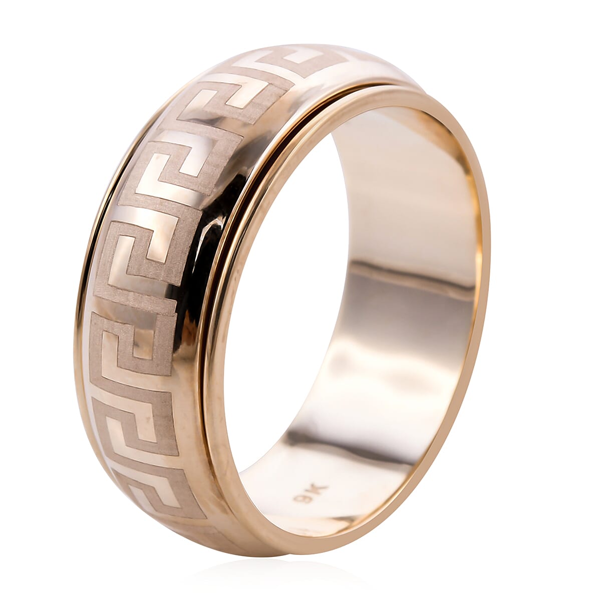 9K Yellow Gold Greek Key Design Spinner Ring