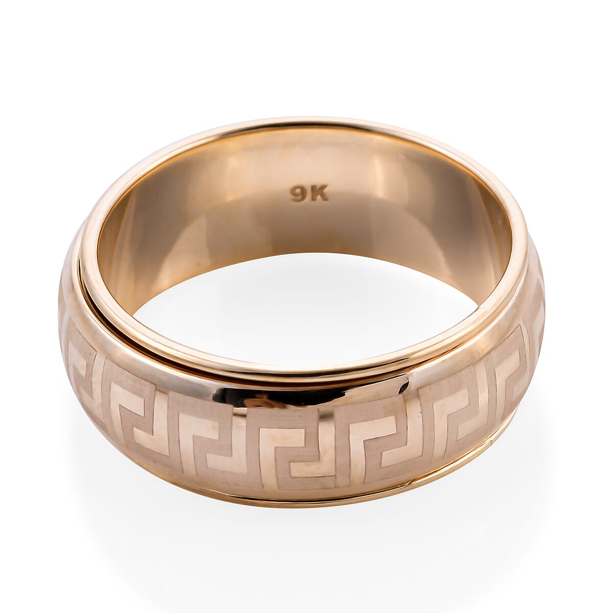9K Yellow Gold Greek Key Design Spinner Ring