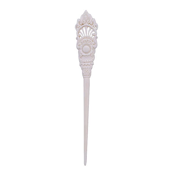Bali Collection - Carved Bone Craft Hair Bun Holder (Size:15Cm) - White