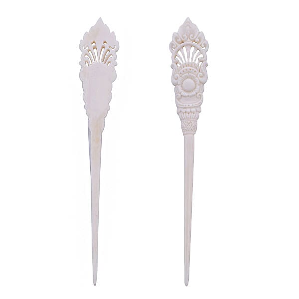 Bali Collection - Carved Bone Craft Hair Bun Holder (Size:15Cm) - White