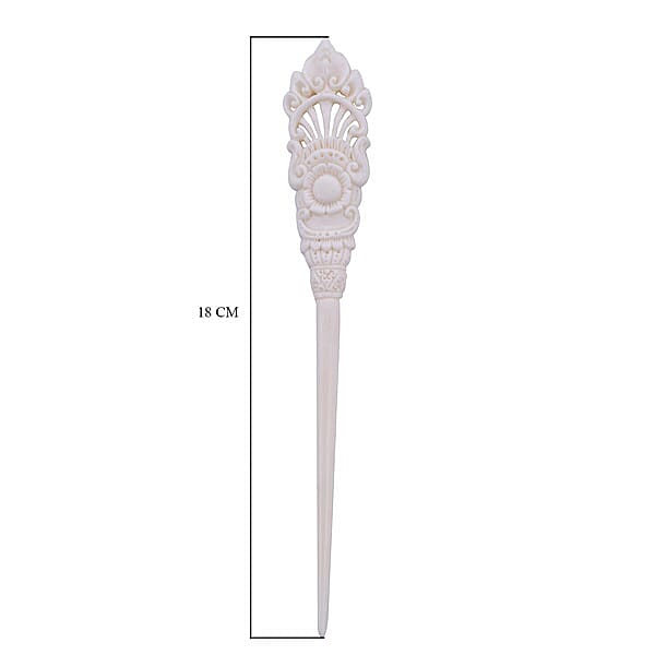 Bali Collection - Carved Bone Craft Hair Bun Holder (Size:15Cm) - White