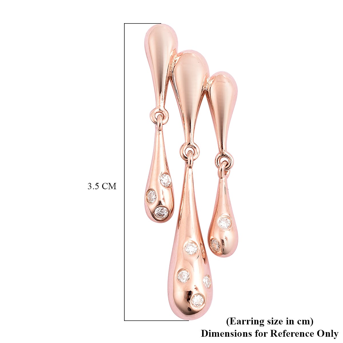 LucyQ Drip Collection - White Moissanite Earrings (with Push Back) in Rose Gold Overlay Sterling Silver, Silver wt. 9.84 Gms