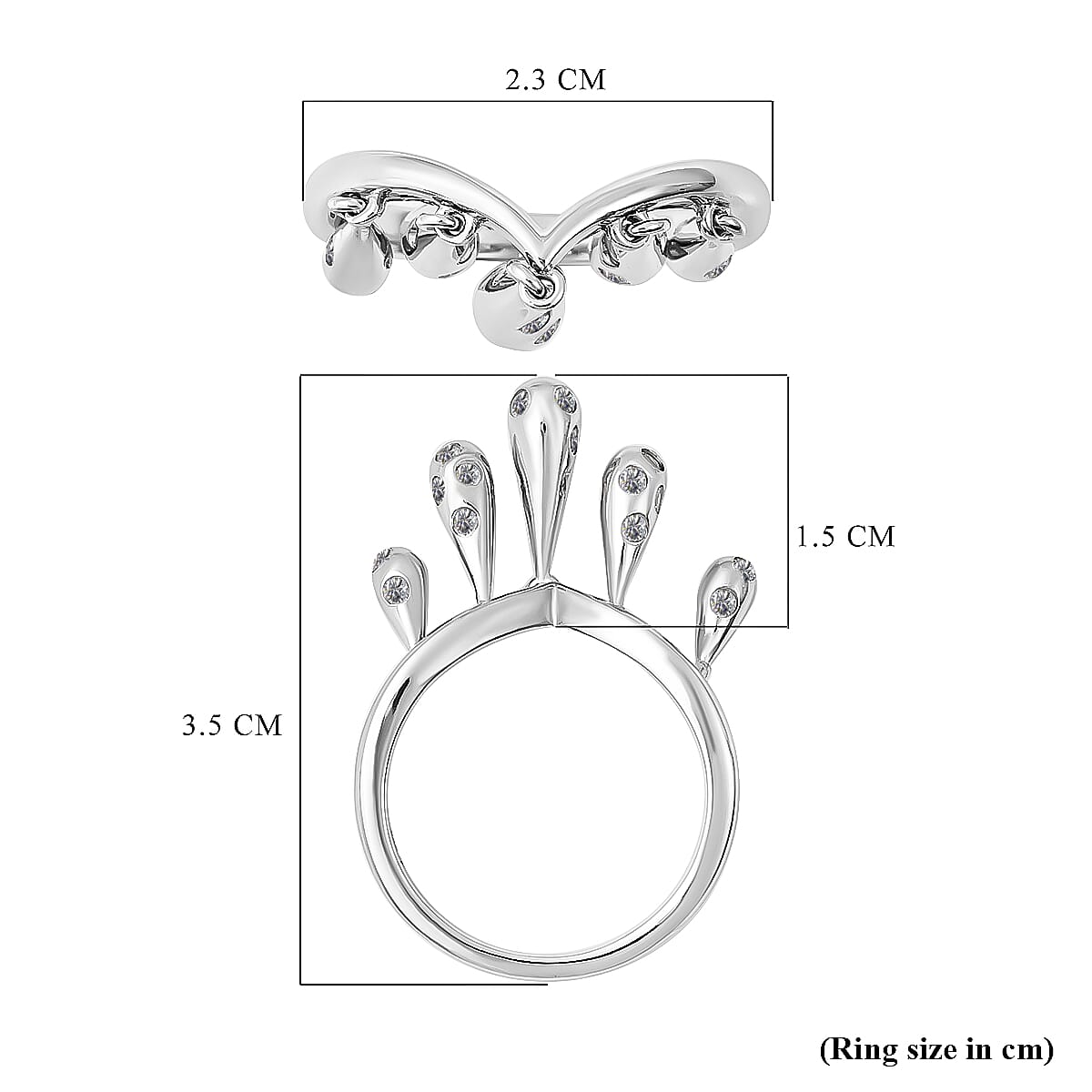 LucyQ Drip Collection - Moissanite Dangling Ring in Rhodium Overlay Sterling Silver