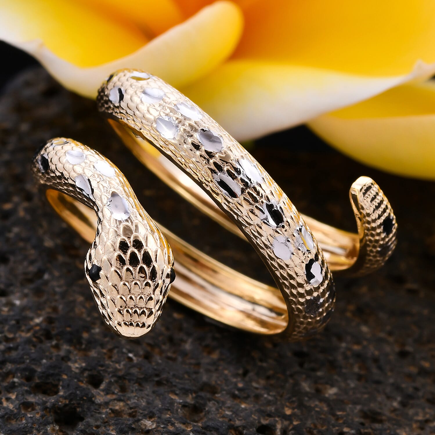 Handmade 9K Yellow and White Gold Serpent Ring