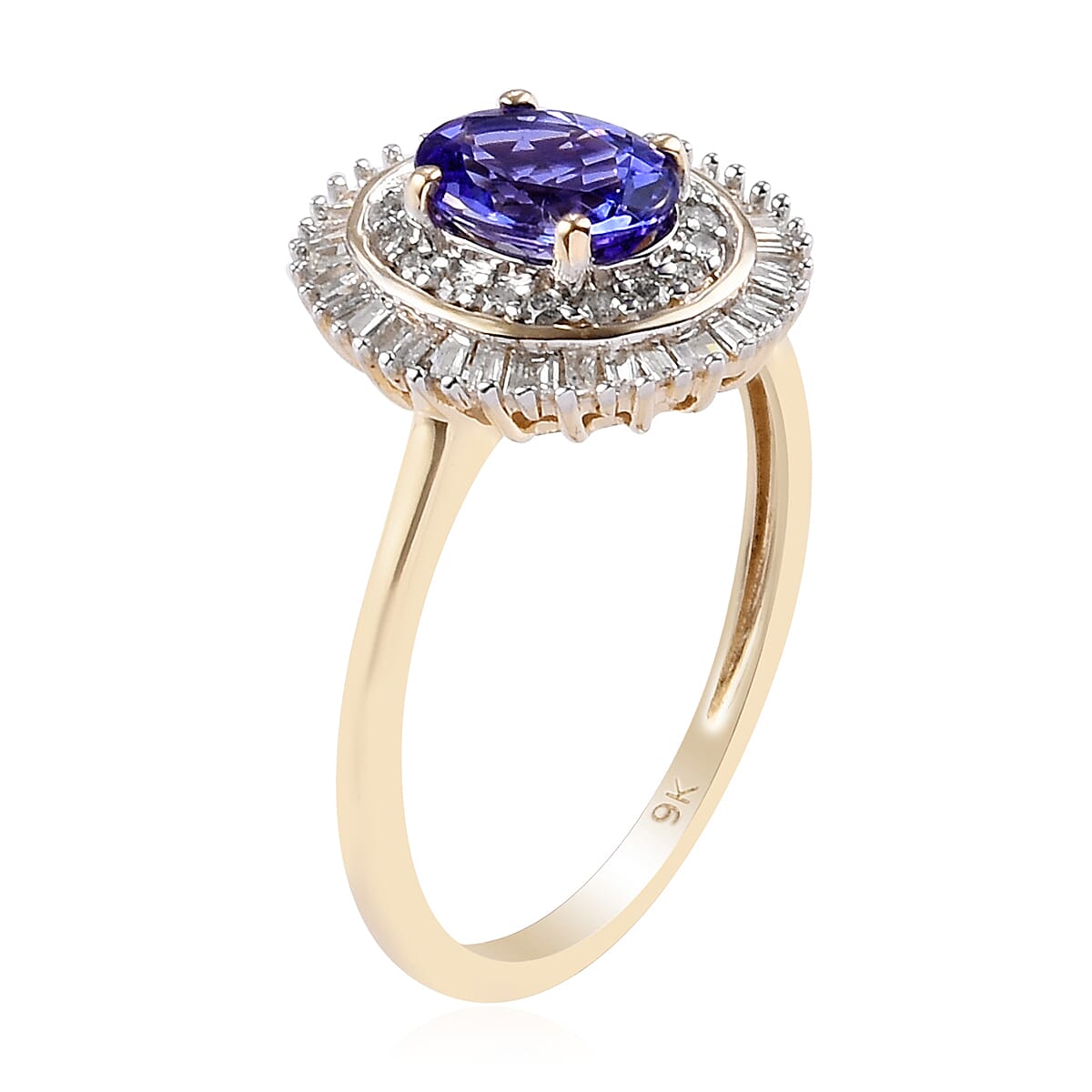 9K Yellow Gold AAA Tanzanite and Diamond Ring 1.10  Ct.