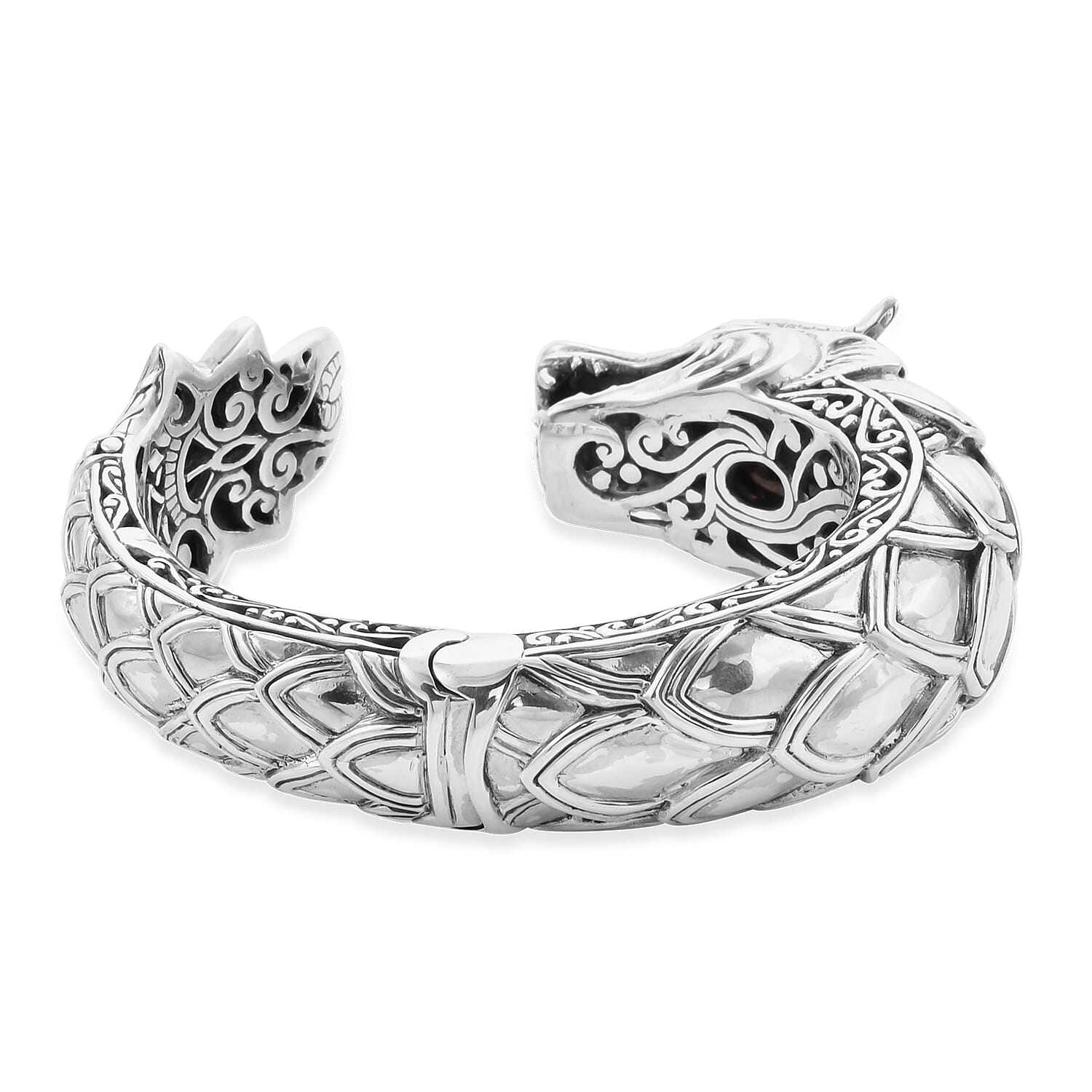 Royal Bali Collection - London Blue Topaz Dragon Head Bangle (Size 7.5) in Sterling Silver Sliver Wt. 97.00 Gms