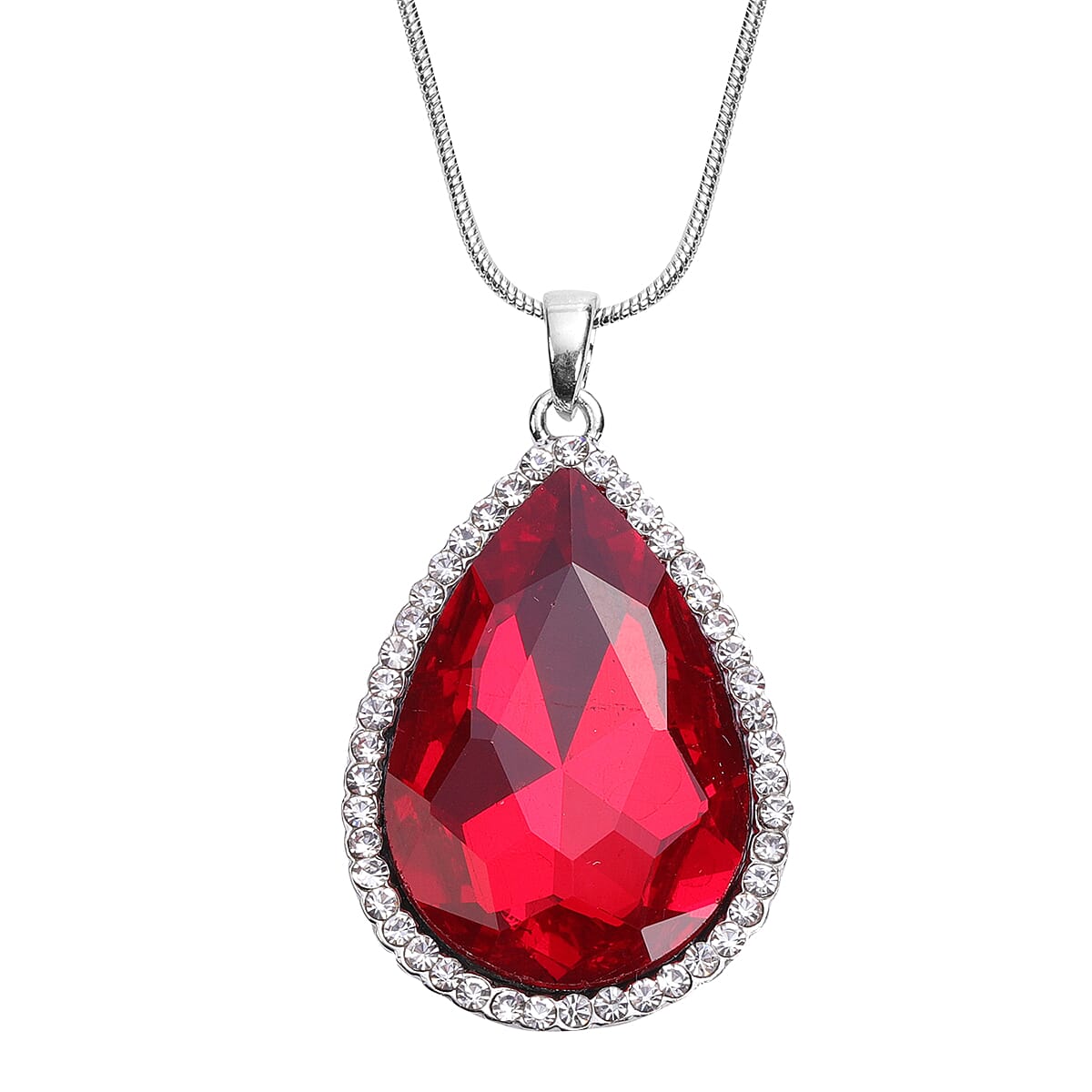 3 Piece Set - Simulated Ruby, White Austrian Crystal Pendant with Chain (Size 24 with 3 inch Extender) in Silver Tone & Fuchsia with Multi Colour Scarf (Size 50 Cm) in Gift Box