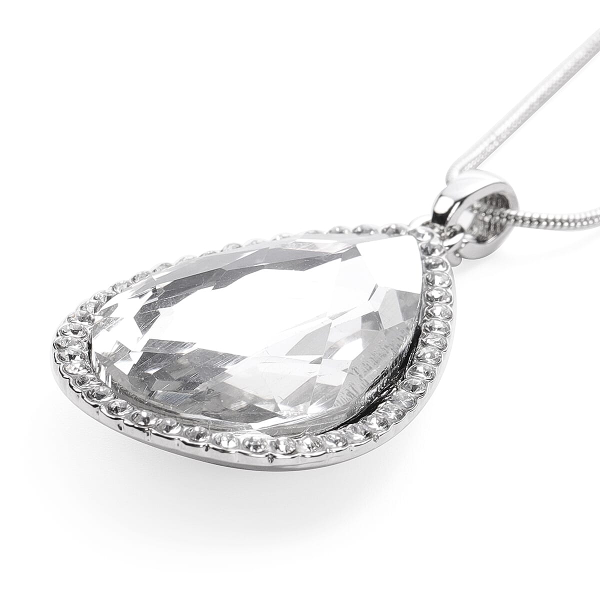 3 Piece Set - Simulated Diamond, White Austrian Crystal Pendant with Chain (Size 24 with 3 inch Extender) in Silver Tone & Fuchsia with Multi Colour Scarf (Size 50 Cm) in Gift Box