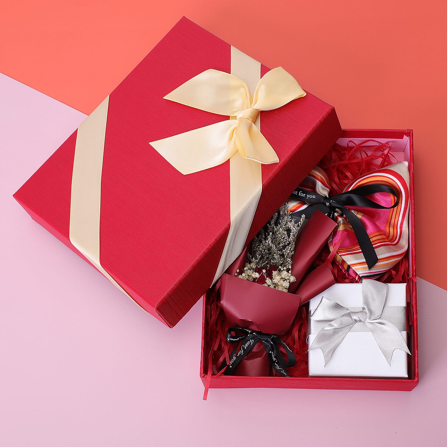 3 Piece Set - Simulated Diamond, White Austrian Crystal Pendant with Chain (Size 24 with 3 inch Extender) in Silver Tone & Fuchsia with Multi Colour Scarf (Size 50 Cm) in Gift Box