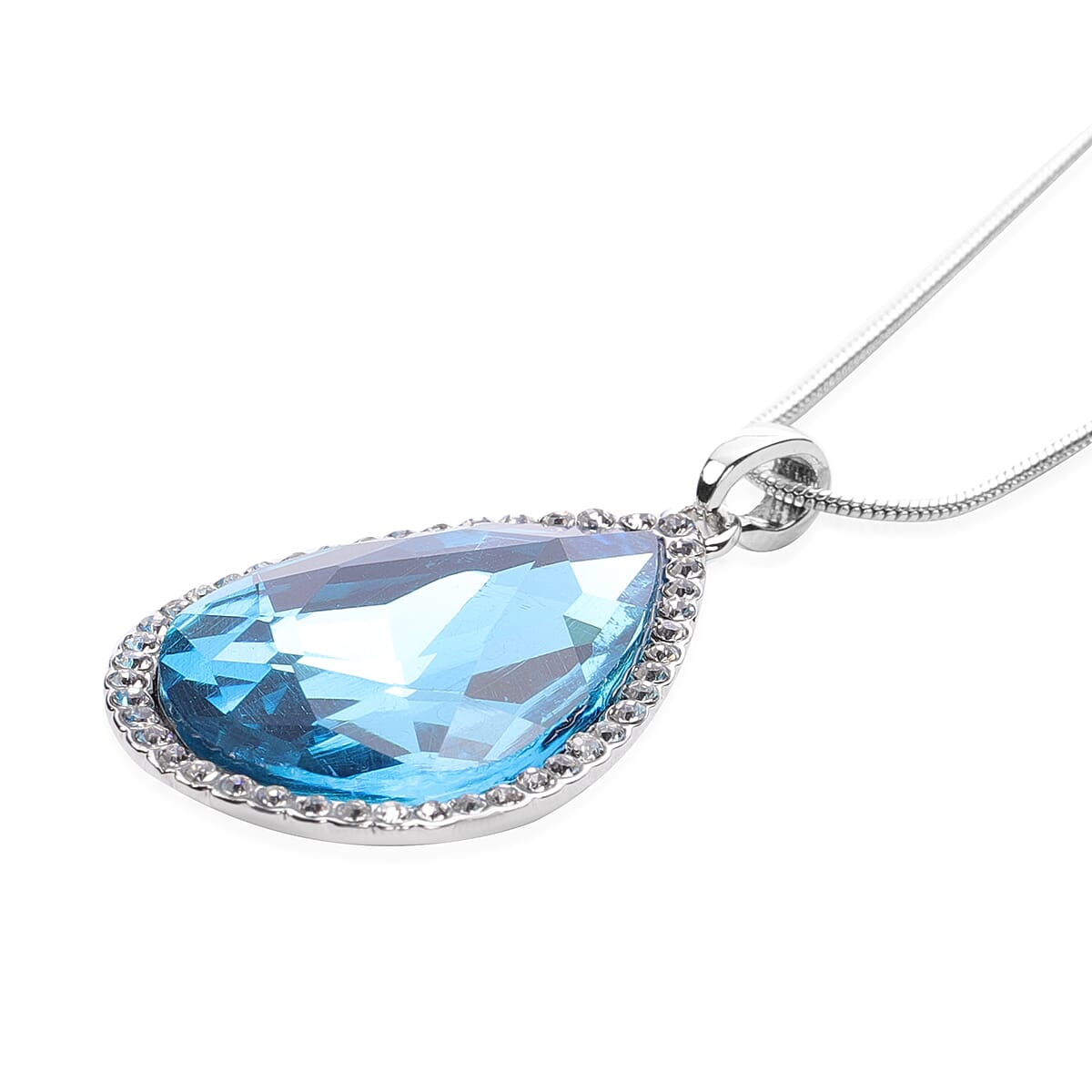 3 Piece Set -Simulated Sky Blue Topaz, Austrian Crystal Pendant with Chain (Size 24 with 3 inch Extender) in Silver Tone & Fuchsia with Multi Colour Scarf (Size 50 Cm) in Gift Box