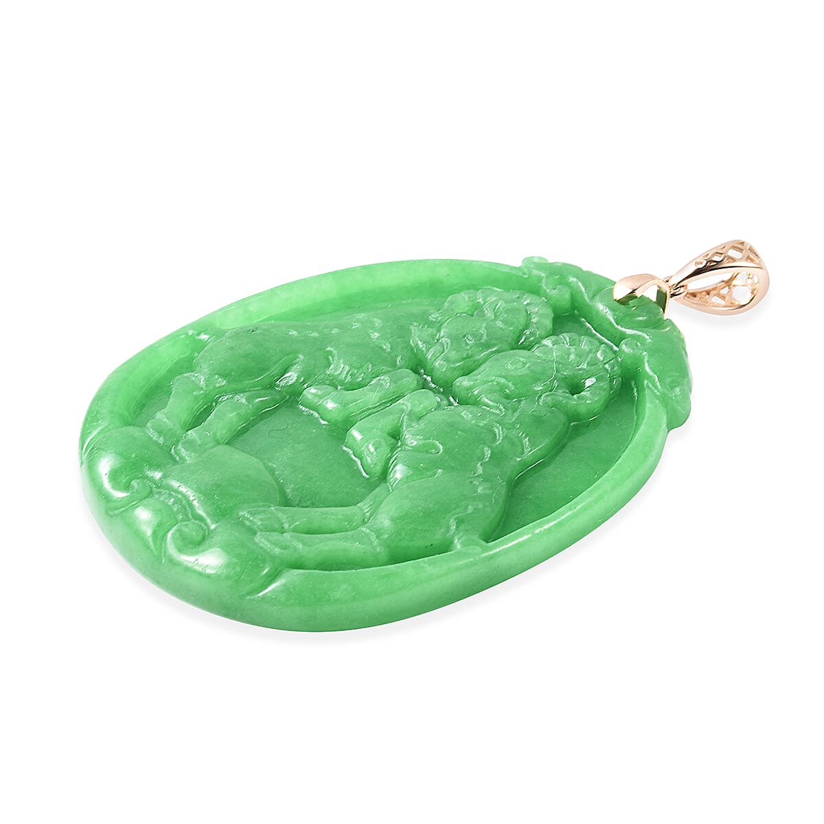 9K Yellow Gold Carved Green Jade Goat Pendant 112.00 Ct.