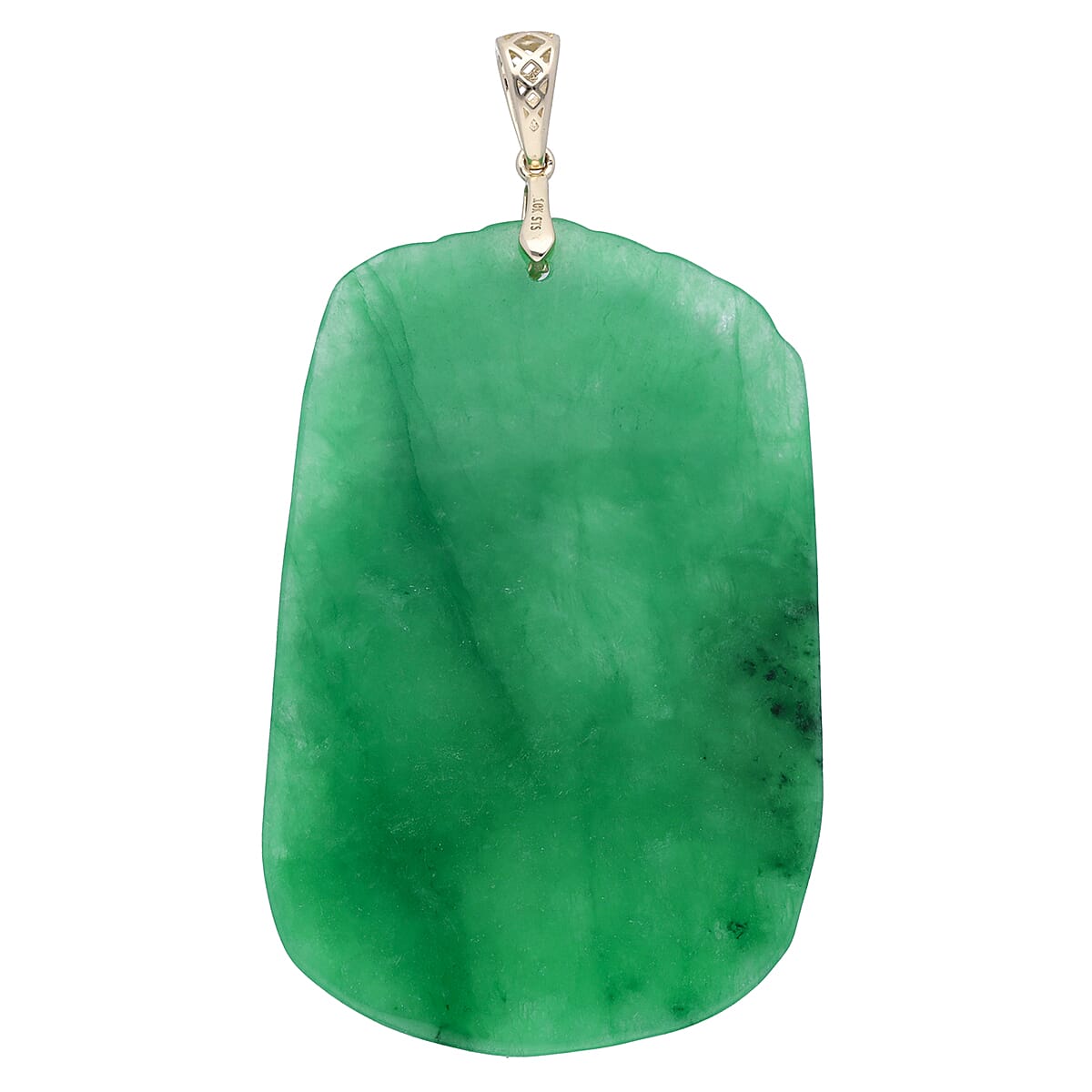 9K Yellow Gold Carved Green Jade Fish Pendant 110.00 Ct.