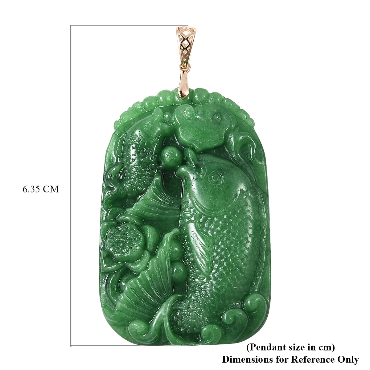 9K Yellow Gold Carved Green Jade Fish Pendant 110.00 Ct.