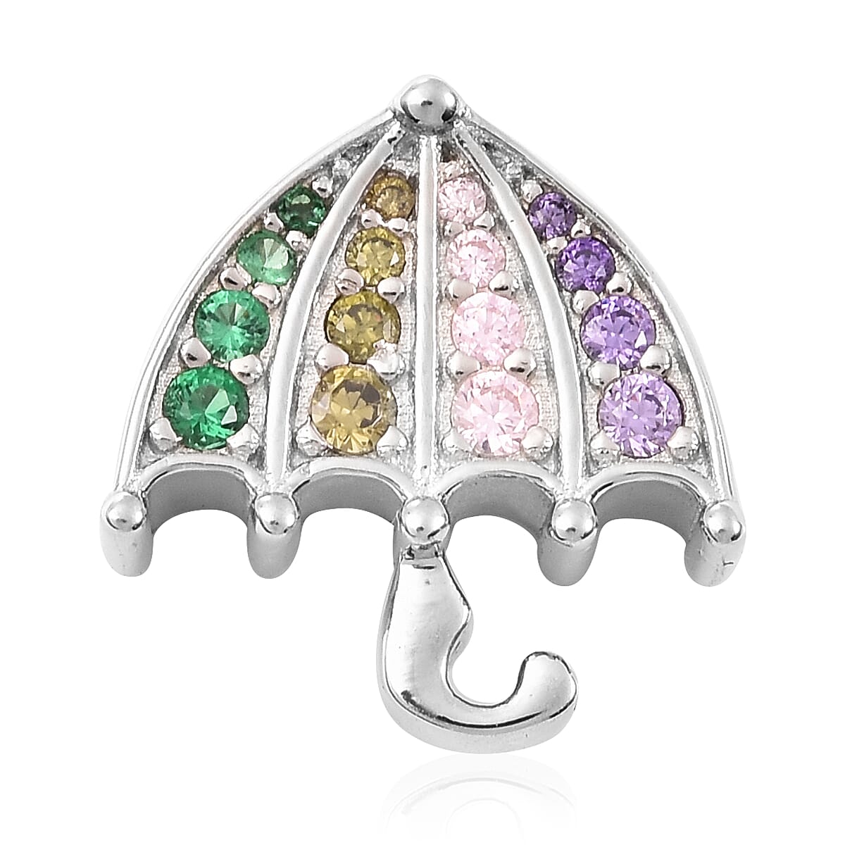 Simulated Rainbow Sapphire Umbrella Pendant in Rhodium Overlay Sterling Silver