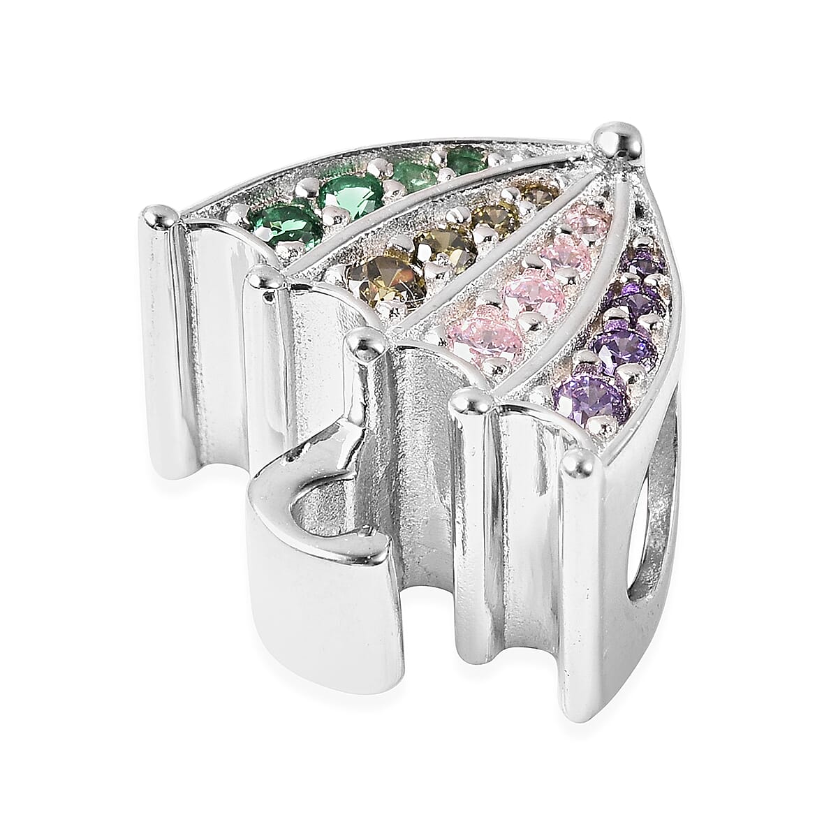 Simulated Rainbow Sapphire Umbrella Pendant in Rhodium Overlay Sterling Silver