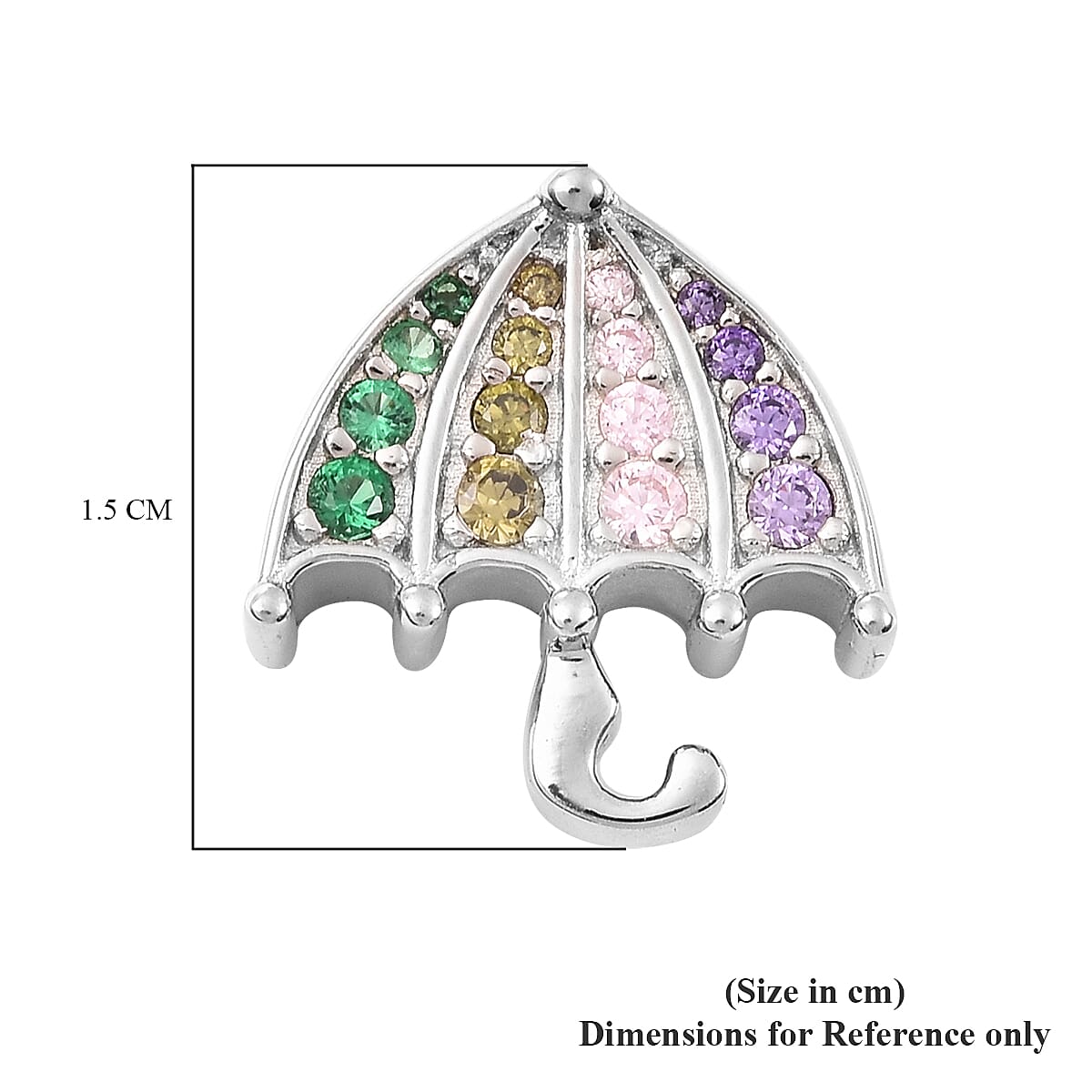 Simulated Rainbow Sapphire Umbrella Pendant in Rhodium Overlay Sterling Silver