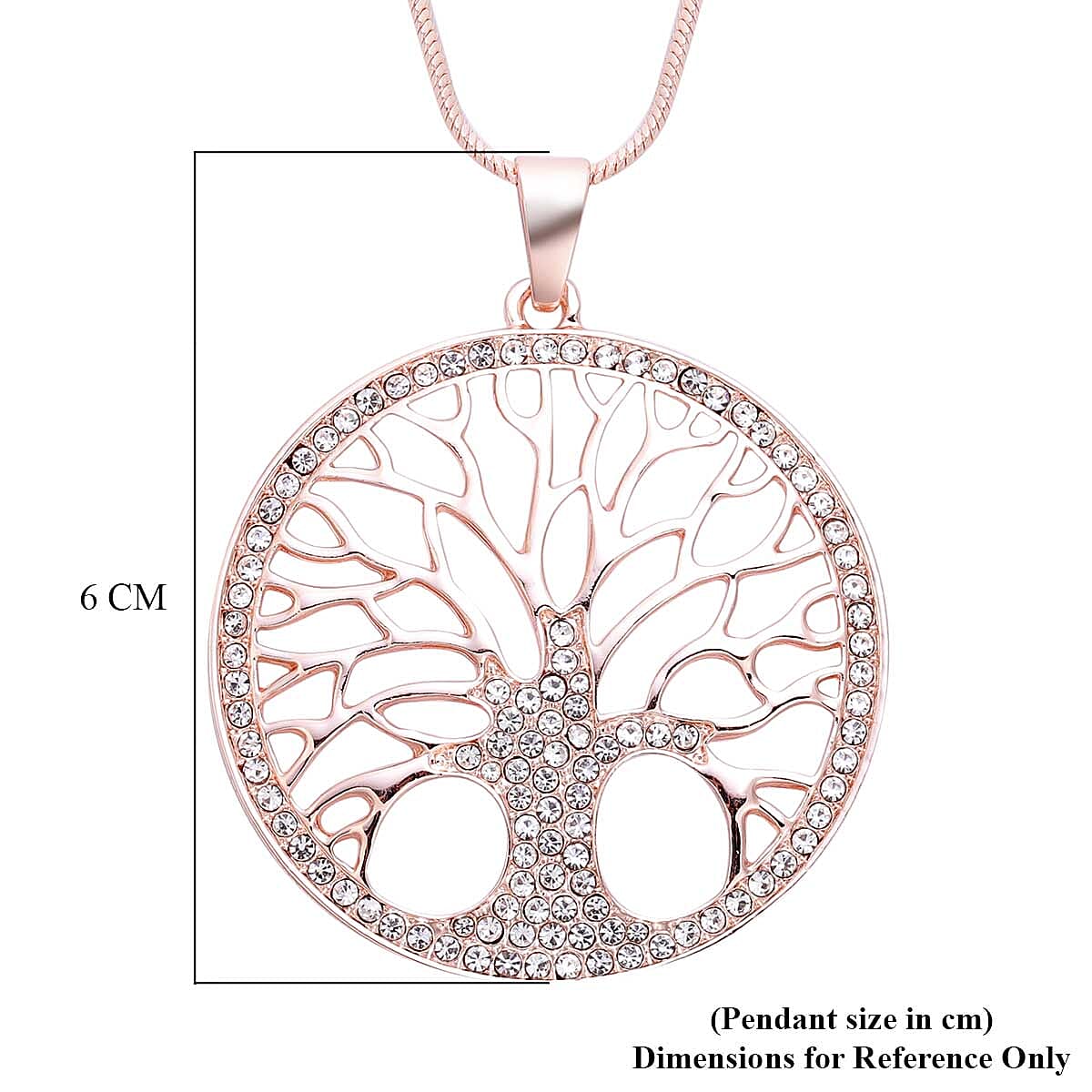 White Austrian Crystal Tree-of-Life Pendant with Chain in Rose Gold Tone