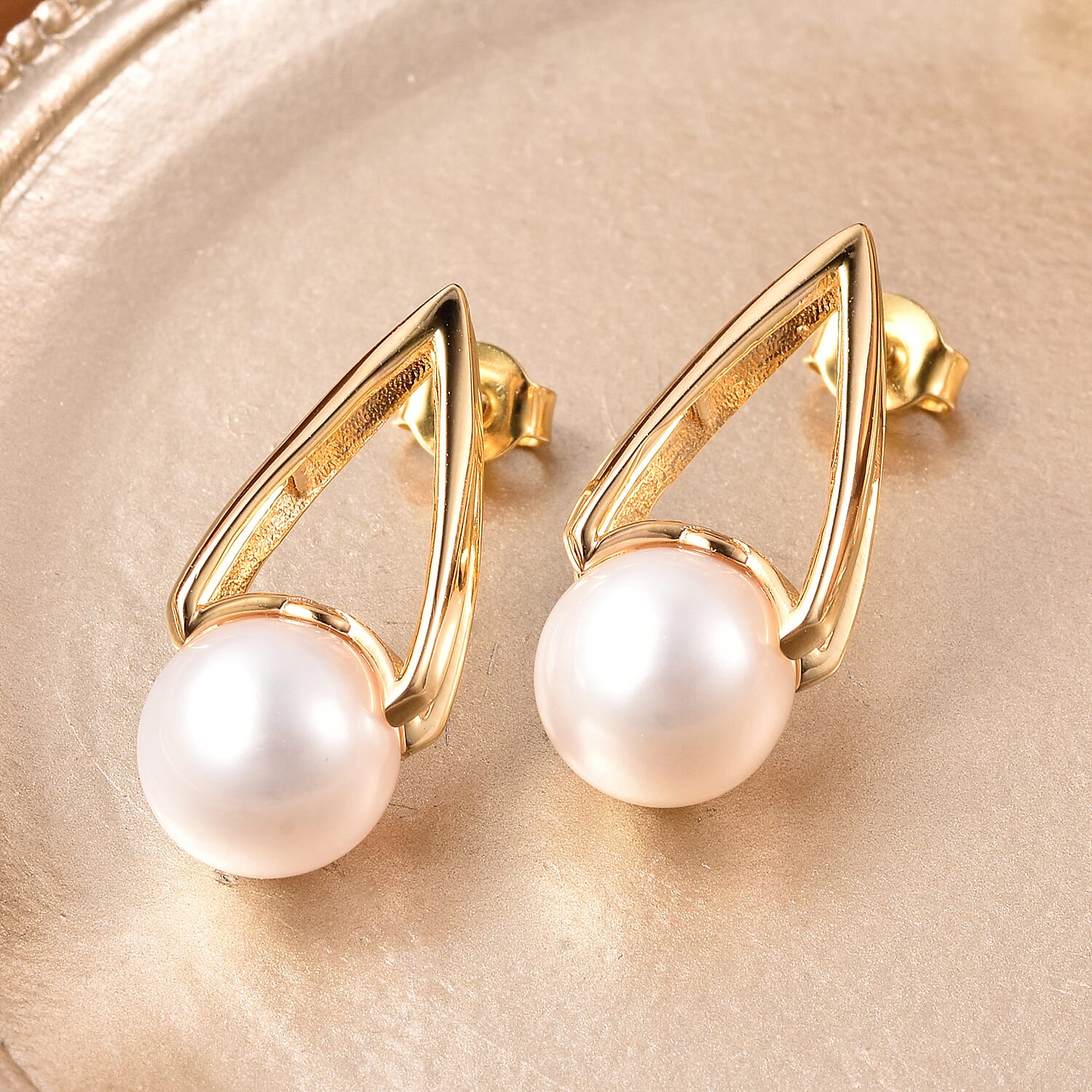 Edison Pearl Earrings (with Push Back) in Yellow Gold Overlay Sterling Silver