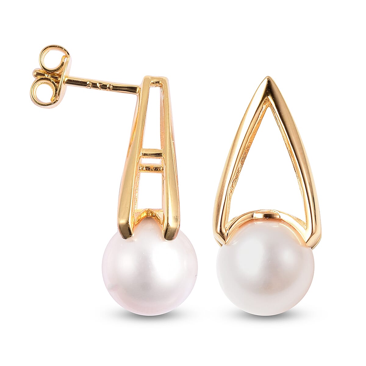 Edison Pearl Earrings (with Push Back) in Yellow Gold Overlay Sterling Silver