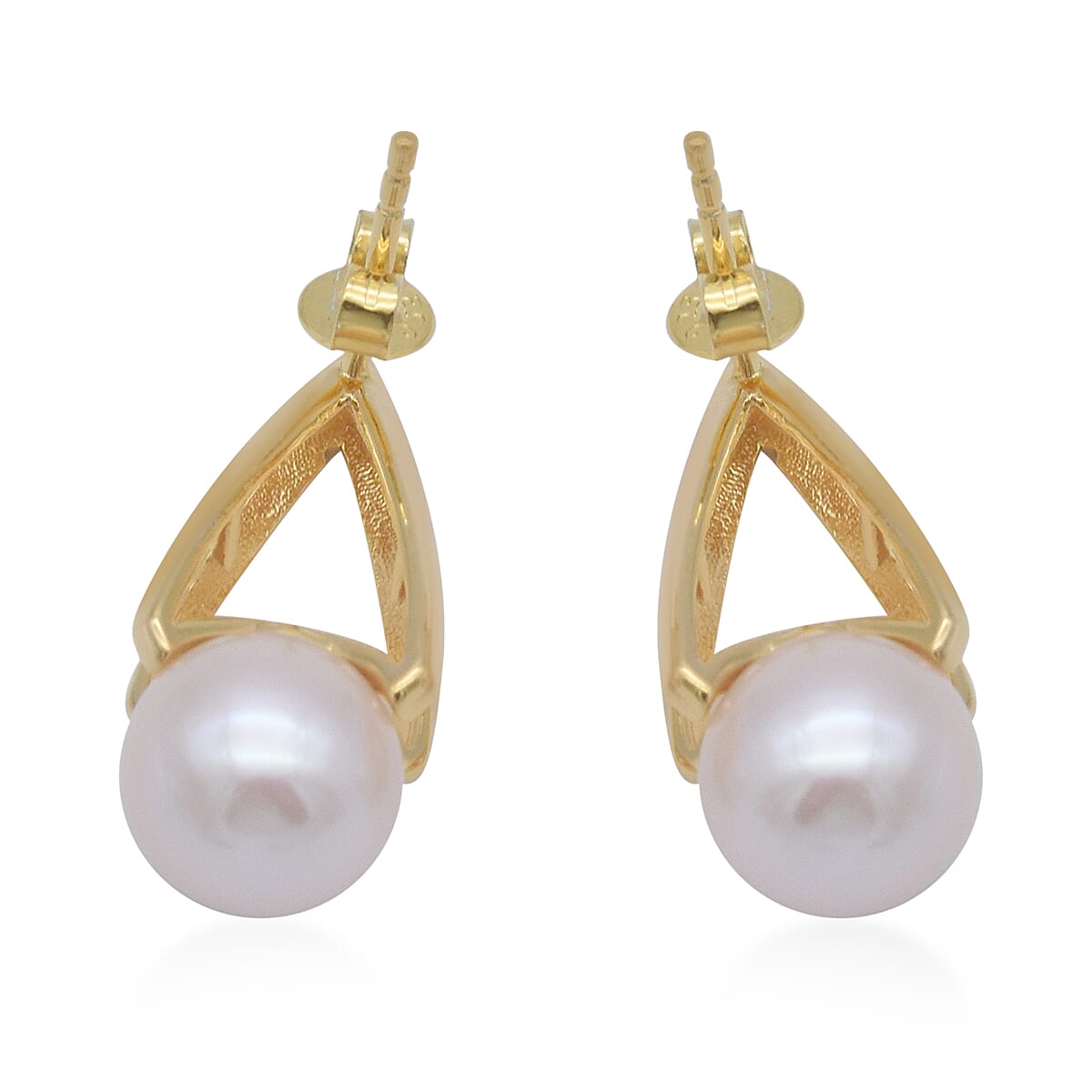 Edison Pearl Earrings (with Push Back) in Yellow Gold Overlay Sterling Silver