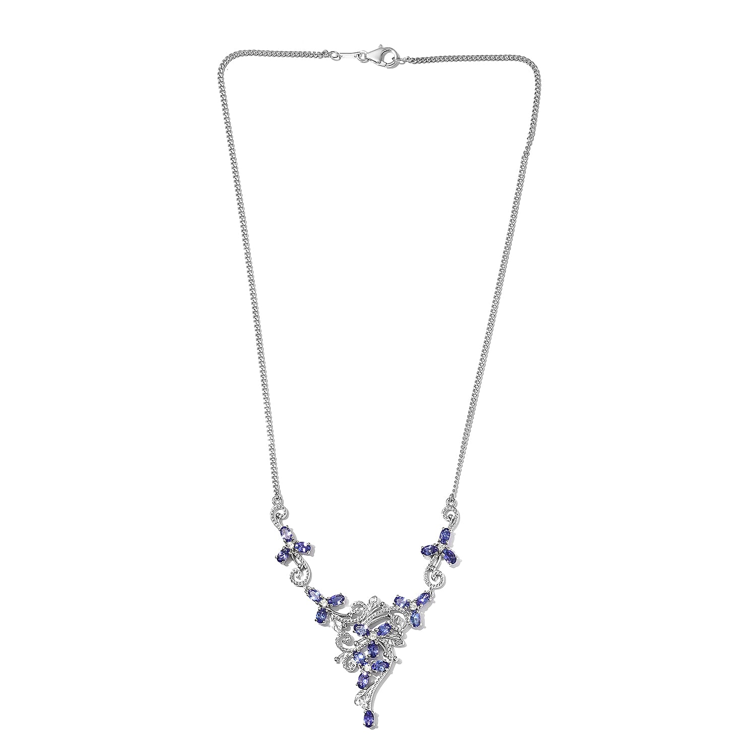 Limited Edition - Premium Tanzanite and Natural Cambodian Zircon Cluster Necklace in Platinum Overlay Sterling Silver (Size 18) 4.500 Ct, Silver Wt 13.50 Gms