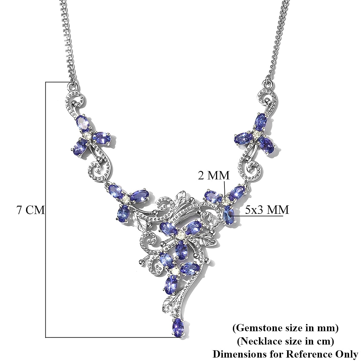Limited Edition - Premium Tanzanite and Natural Cambodian Zircon Cluster Necklace in Platinum Overlay Sterling Silver (Size 18) 4.500 Ct, Silver Wt 13.50 Gms