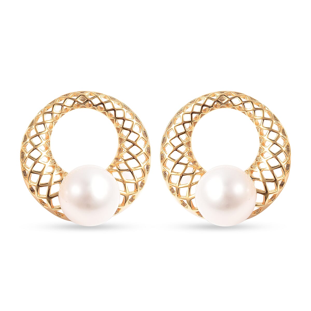 Edison Pearl Earrings (with Push Back) in Yellow Gold Overlay Sterling Silver