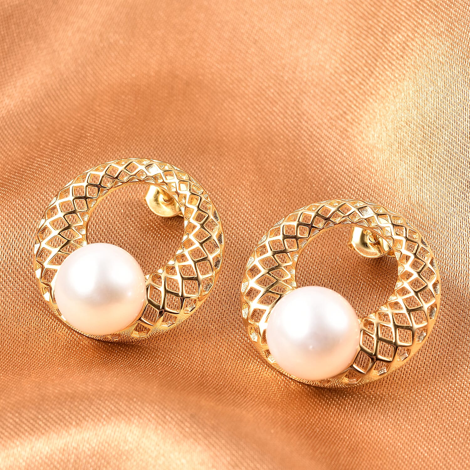 Edison Pearl Earrings (with Push Back) in Yellow Gold Overlay Sterling Silver