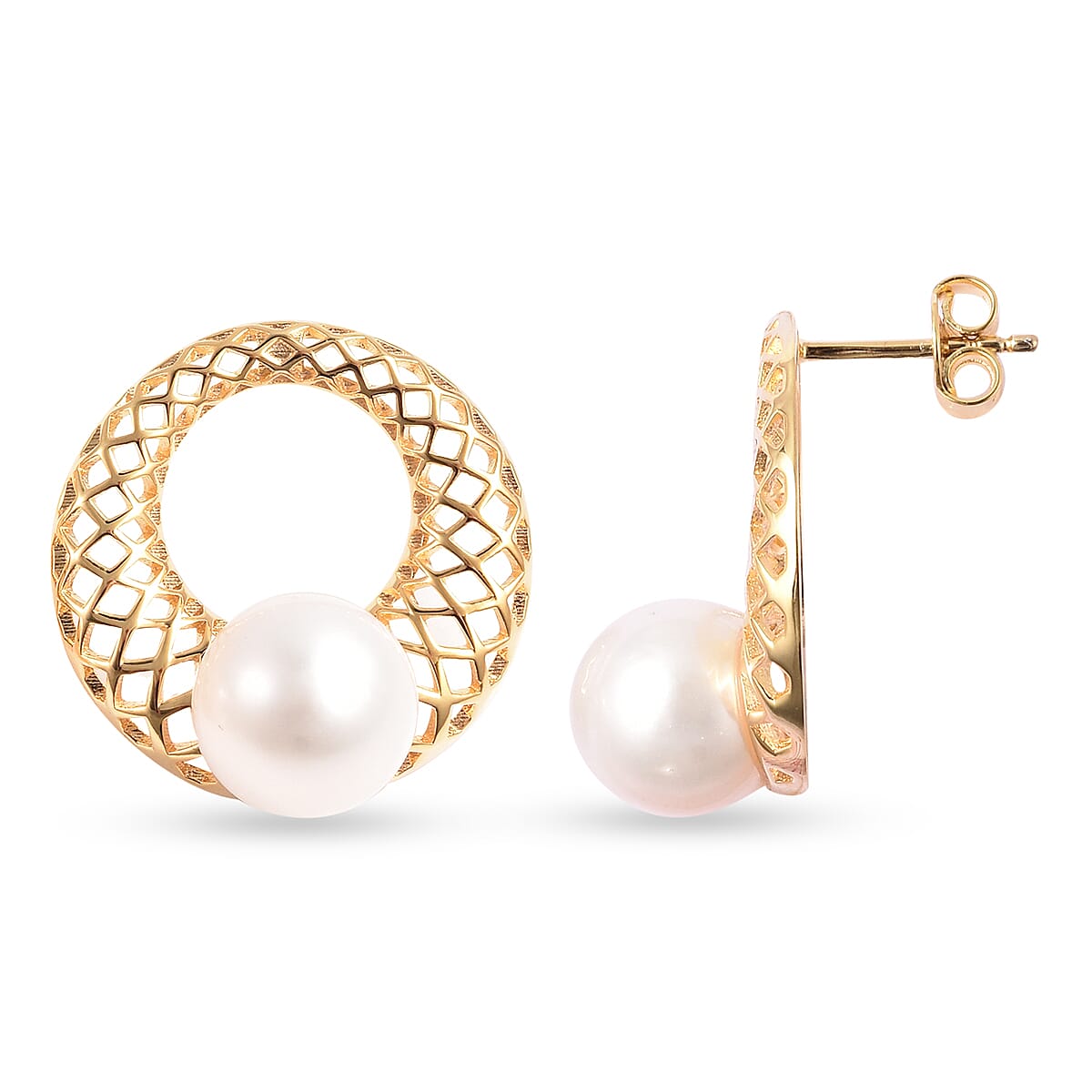 Edison Pearl Earrings (with Push Back) in Yellow Gold Overlay Sterling Silver