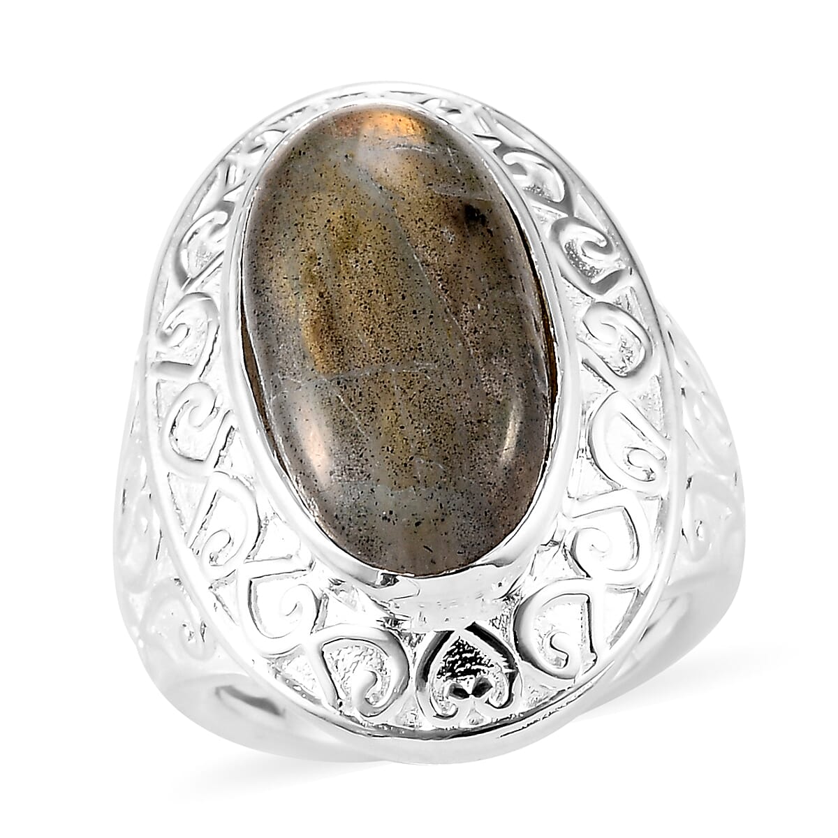 Fire Labradorite Ring with Magnet in Silver Tone