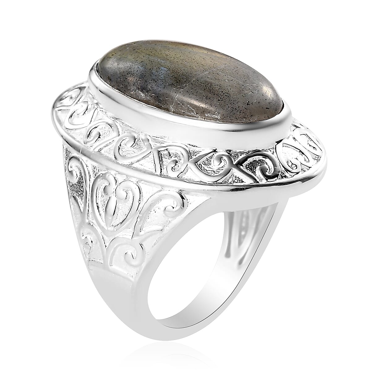 Fire Labradorite Ring with Magnet in Silver Tone