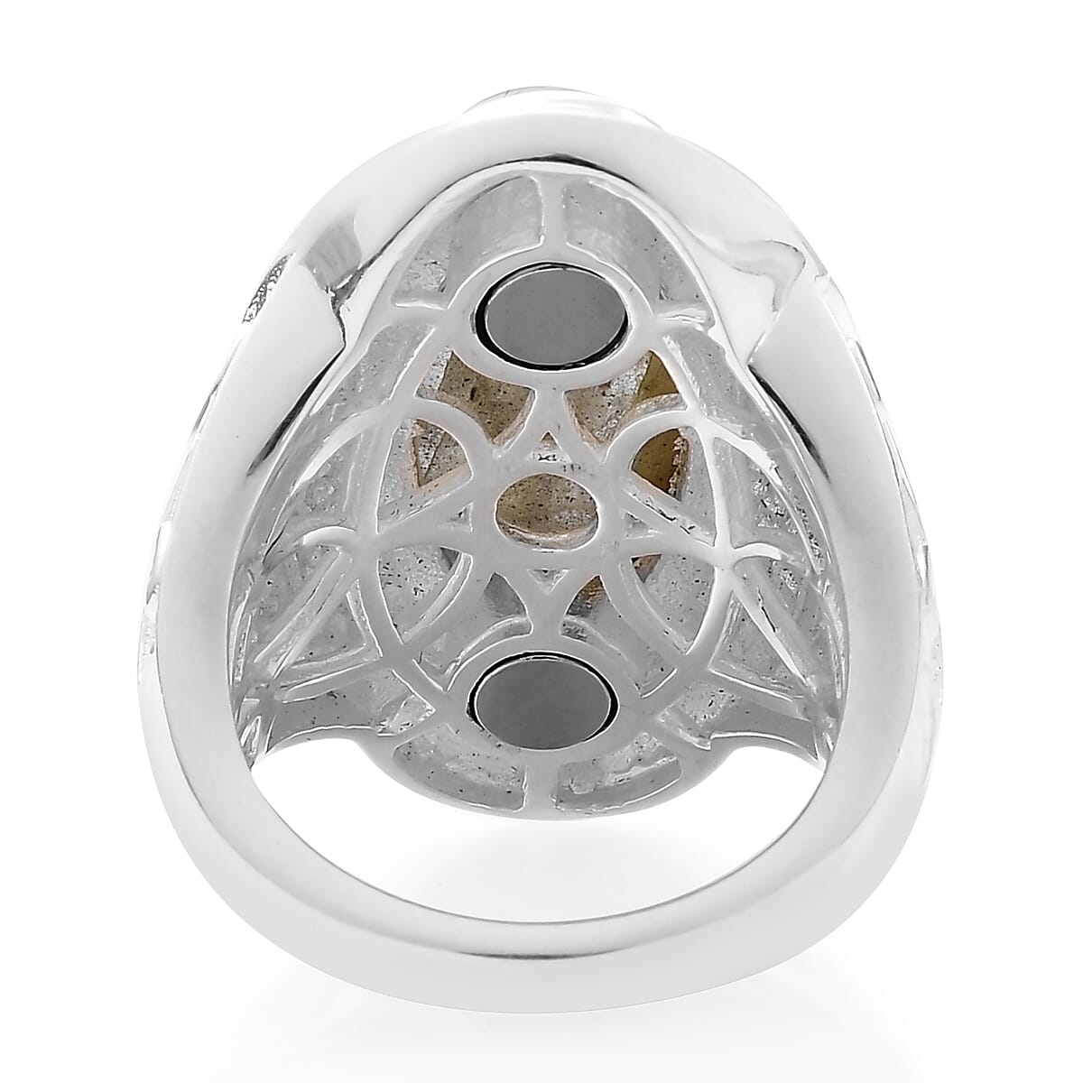 Fire Labradorite Ring with Magnet in Silver Tone