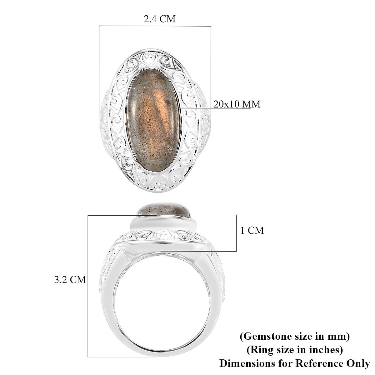 Fire Labradorite Ring with Magnet in Silver Tone