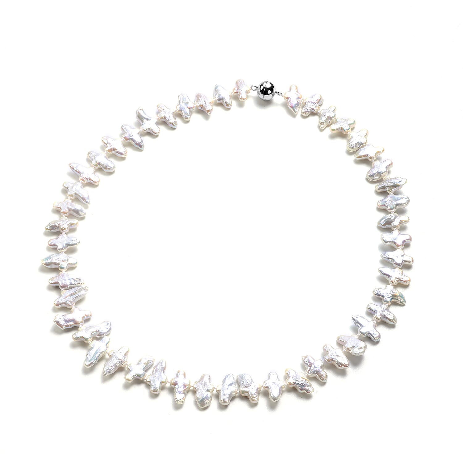 Baroque White Pearl Necklace (Size 20 with Magnetic Lock) in Rhodium Overlay Sterling Silver