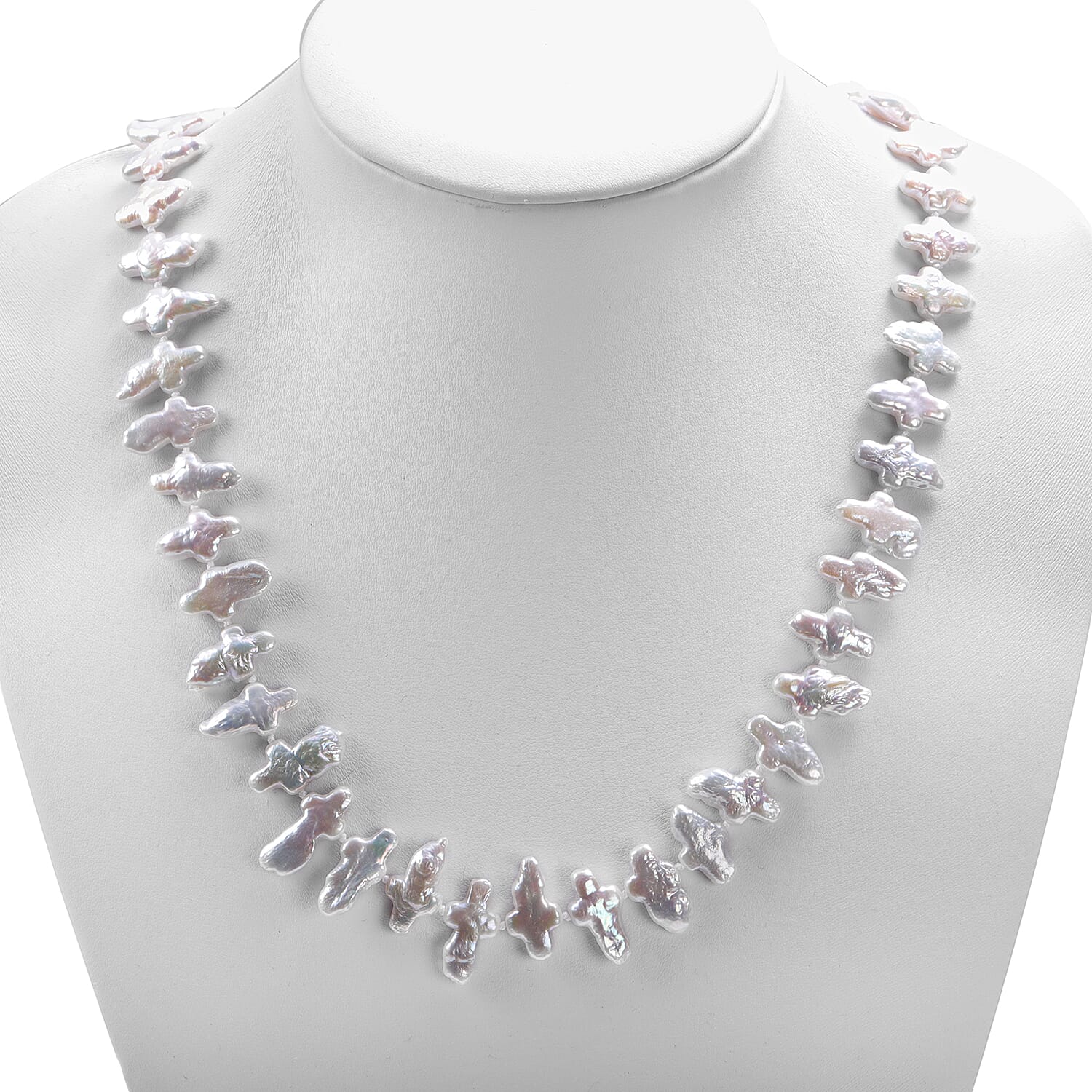 Baroque White Pearl Necklace (Size 20 with Magnetic Lock) in Rhodium Overlay Sterling Silver