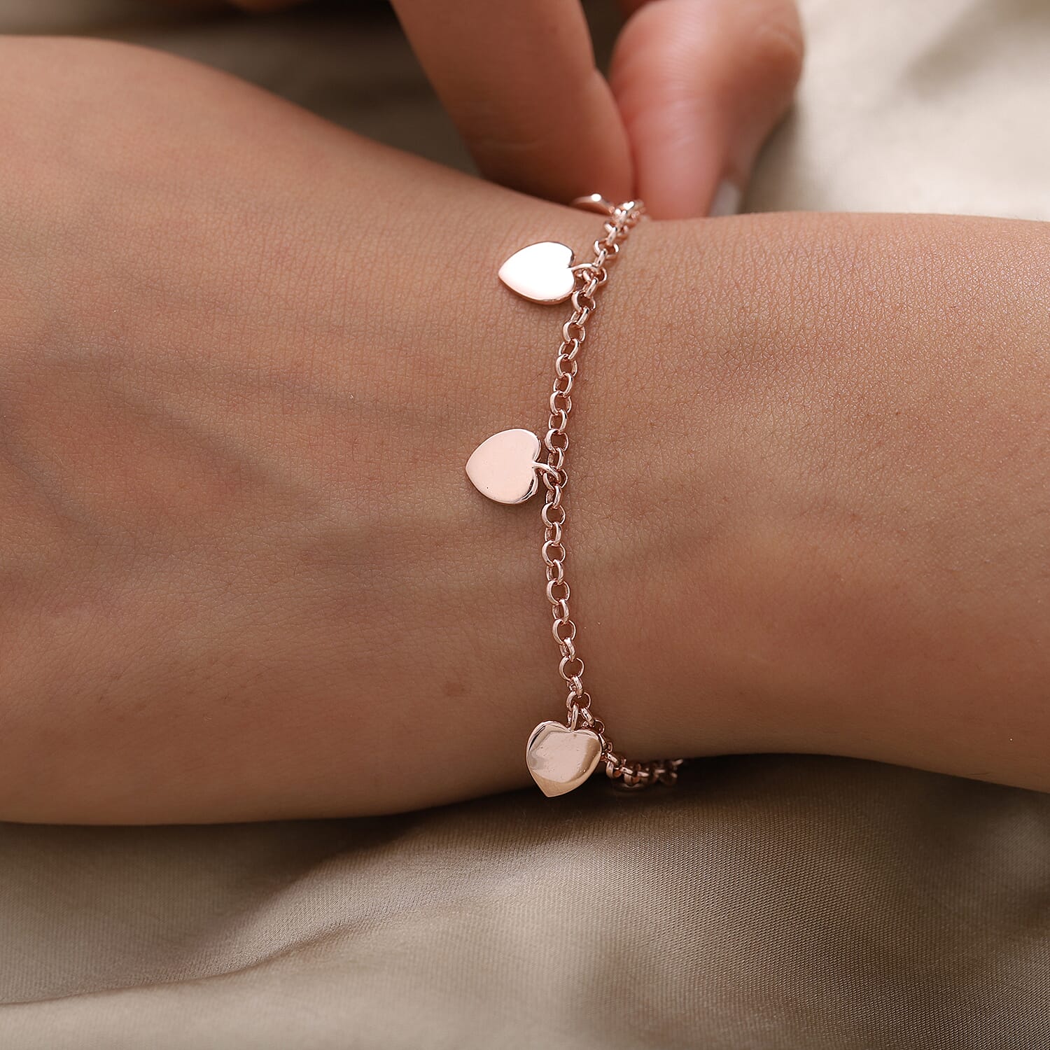 Rose Gold Overlay Sterling Silver Beads Bracelet (Size 7.5), Silver Wt 5.60 Gms