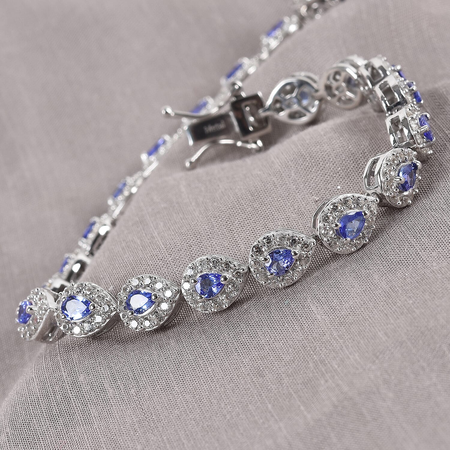 AAA Tanzanite and Natural Cambodian Zircon Bracelet (Size 7) in Platinum Overlay Sterling Silver 8.00 Ct, Silver wt. 14.00 Gms